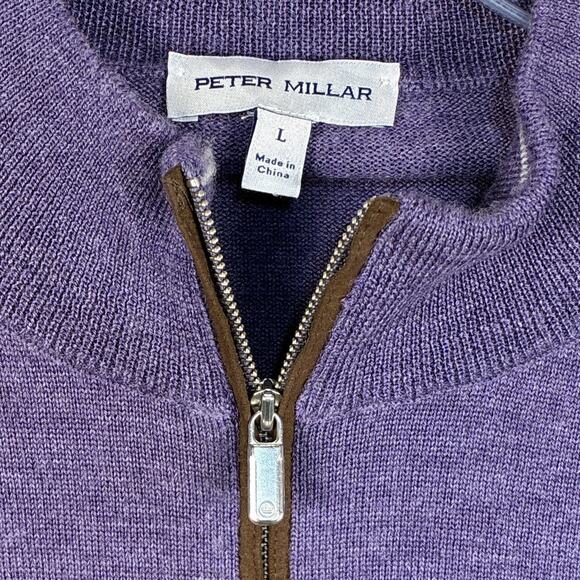 Peter Millar Mens L Purple Merino Wool 1/4 Zip Golf Preppy Pullover Sweater - Picture 3 of 9